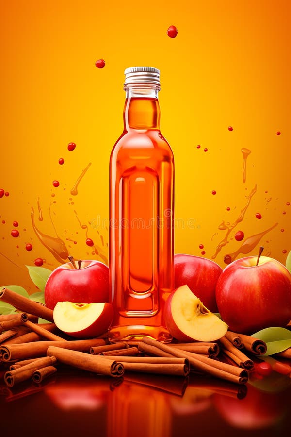 Bottiglia di sidro di mele con cannella bacchetta frutta salutare royalty illustrazione gratis