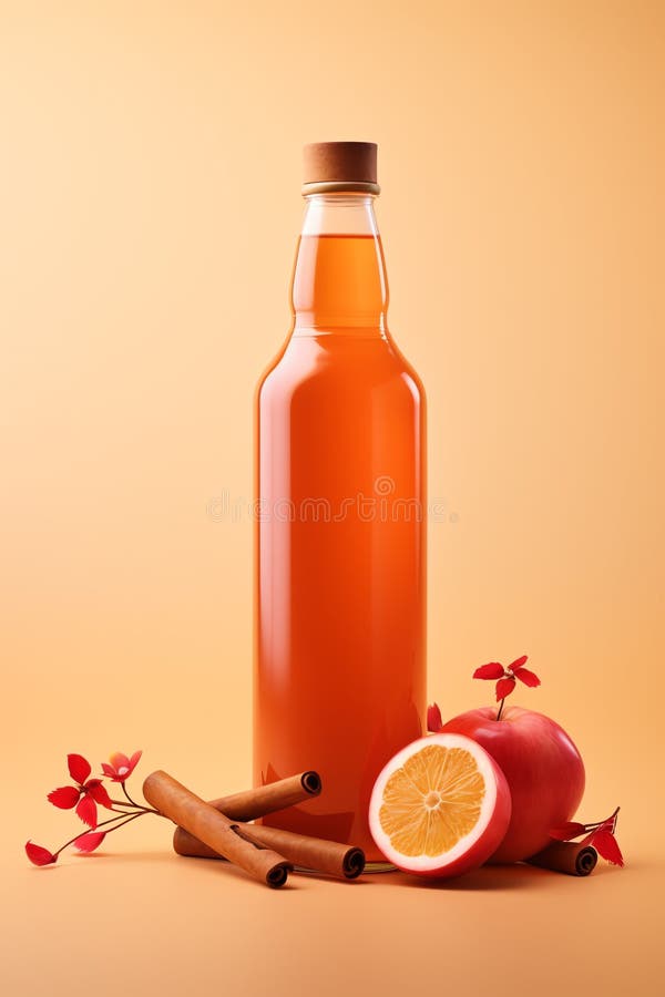 Bottiglia di sidro di mele con cannella bacchetta frutta salutare royalty illustrazione gratis