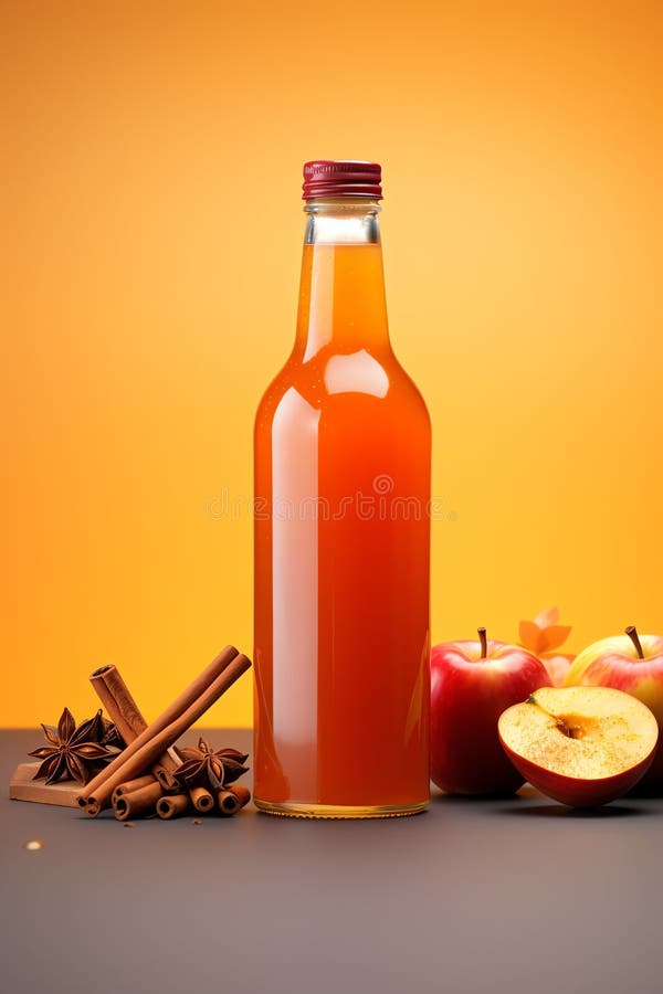 Bottiglia di sidro di mele con cannella bacchetta frutta salutare royalty illustrazione gratis