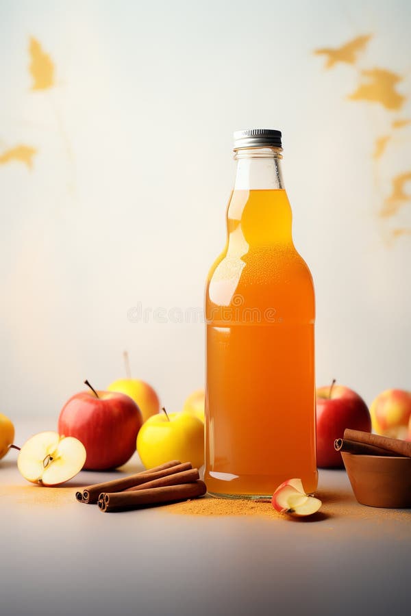 Bottiglia di sidro di mele con cannella bacchetta frutta salutare royalty illustrazione gratis