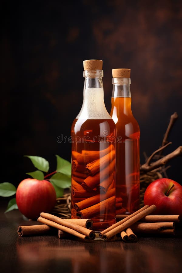 Bottiglia di sidro di mele con cannella bacchetta frutta salutare illustrazione vettoriale
