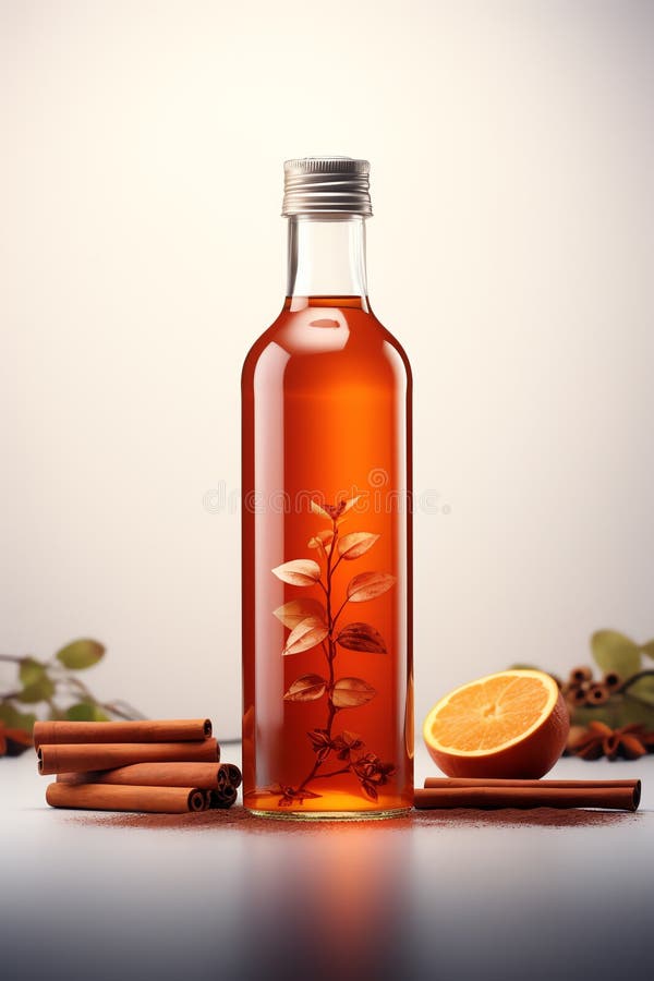 Bottiglia di sidro di mele con cannella bacchetta frutta salutare illustrazione di stock