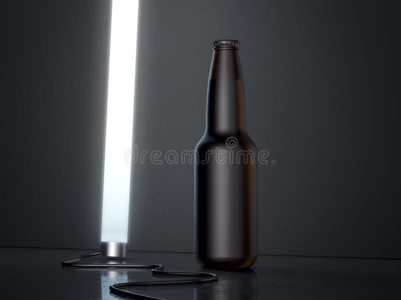 Bottiglia di vetro della birra su backround nero, rappresentazione 3d fotografia stock libera da diritti Bottiglia di vetro della birra su backround nero, rappresentazione 3d fotografia stock libera da diritti