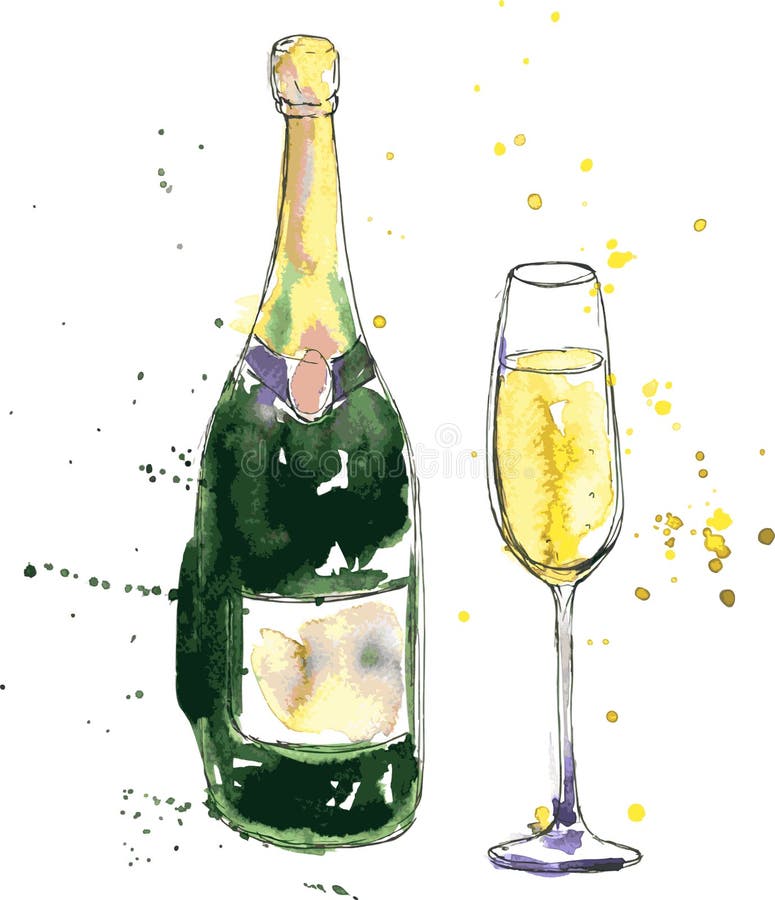 Bottiglia e vetro di Champagne illustrazione vettoriale Bottiglia e vetro di Champagne illustrazione vettoriale
