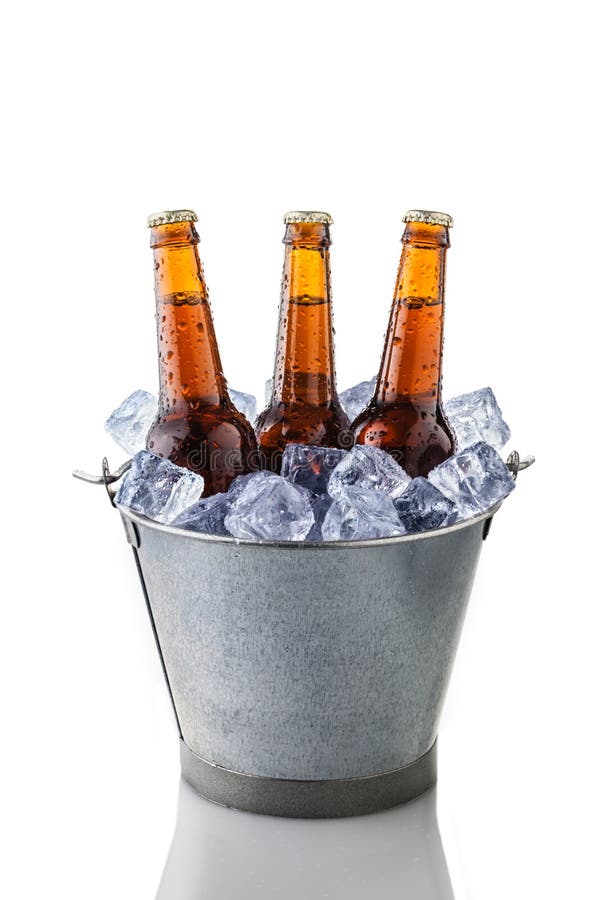 Bottiglie da birra in una benna di ghiaccio