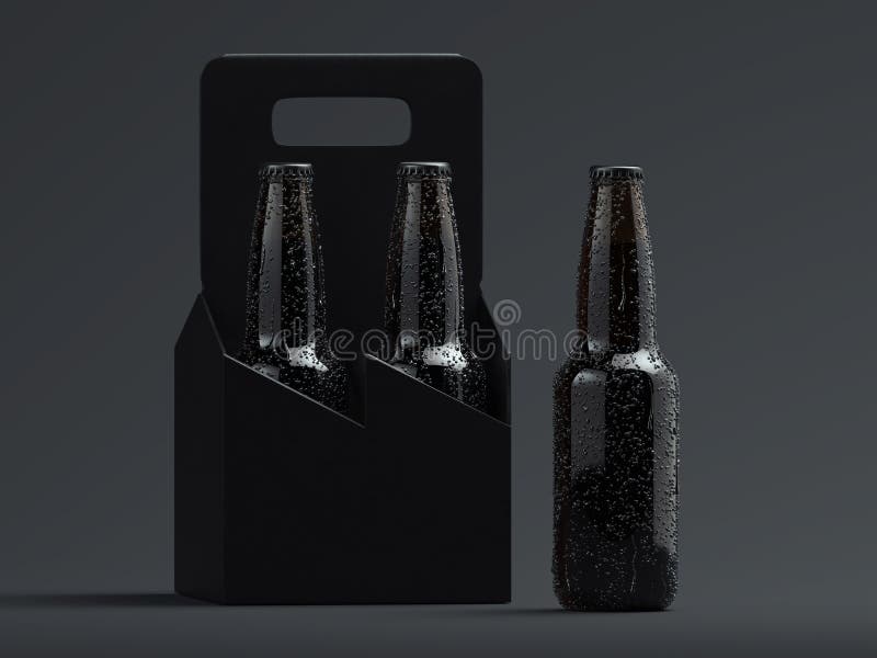 Bottiglie di vetro di birra scura con le goccioline su backround nero, rappresentazione 3d royalty illustrazione gratis Bottiglie di vetro di birra scura con le goccioline su backround nero, rappresentazione 3d royalty illustrazione gratis