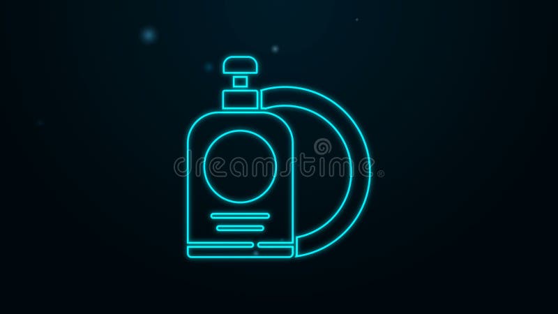 Bottiglietta liquida per lavastoviglie in linea di neon e icona a base di piastra isolata in fondo nero. detersivo liquido per lav royalty illustrazione gratis
