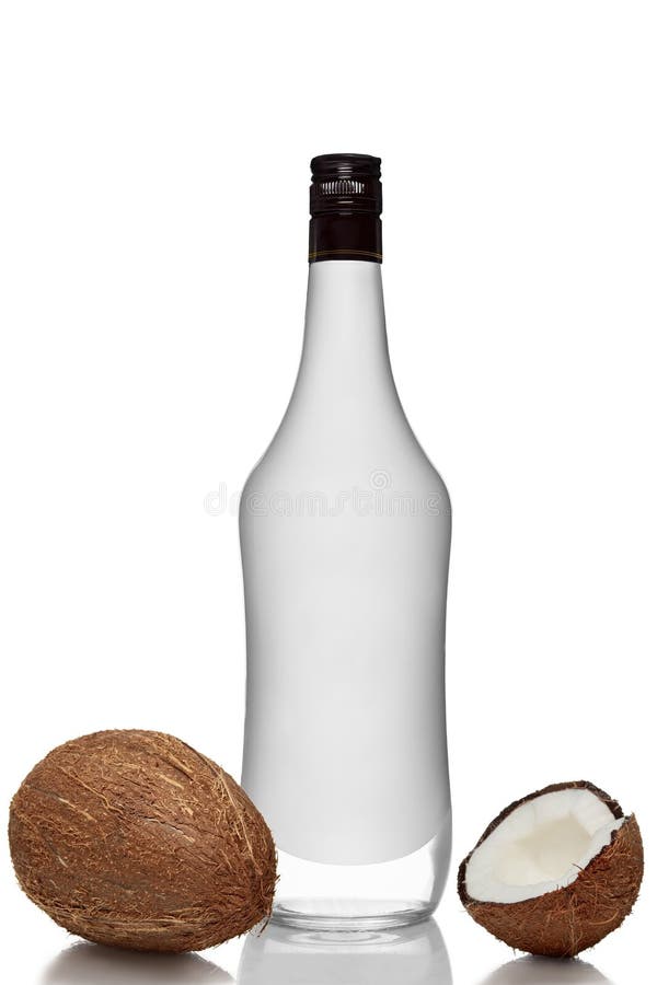 Bottle of Alcohol Beverage with Coconut Flavour with Whole and Opened