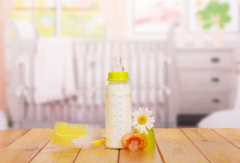 Bottle of Milk with a Pacifier in the Nursery Stock Image Image of