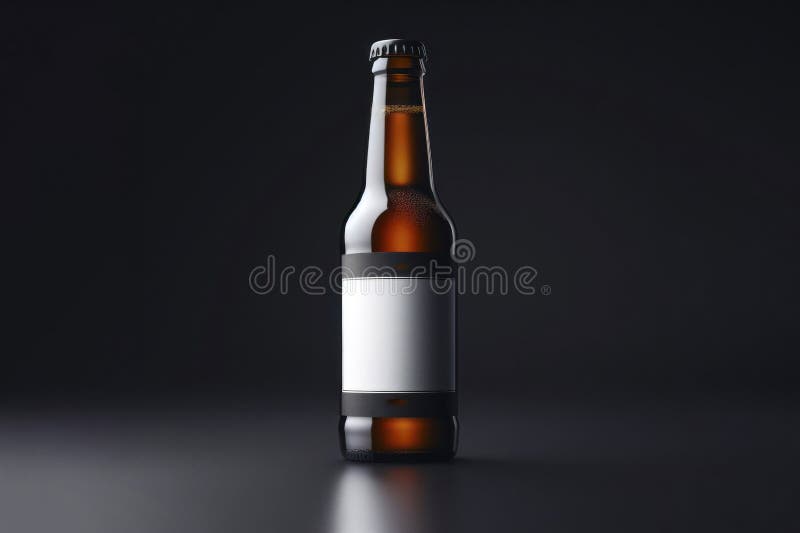 A bottle of beer with a white label with a place for a logo dark background. ai generative vector illustration