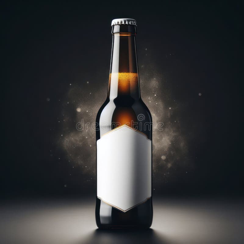 A bottle of beer with a white label with a place for a logo dark background. ai generative royalty free illustration