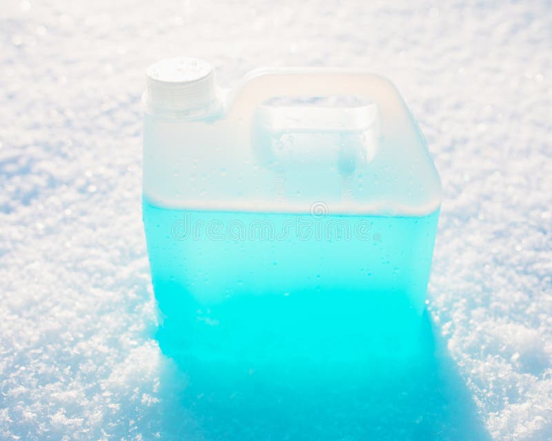 Bottle with Nonfreezing Windshield Washer Fluid, Snow Background Stock Image Image of