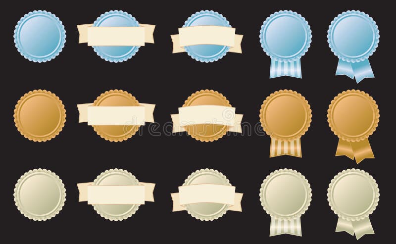 Gray Medal Icon With Ribbon  Vector Illustration  Stock