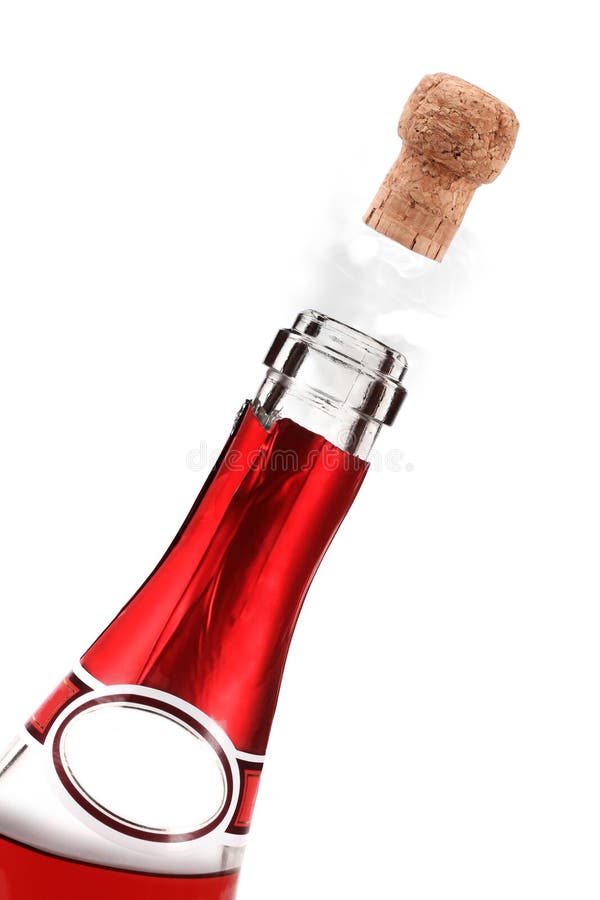 Champagne Bottle Explosion with Cork Popping Splash Isolated Against a
