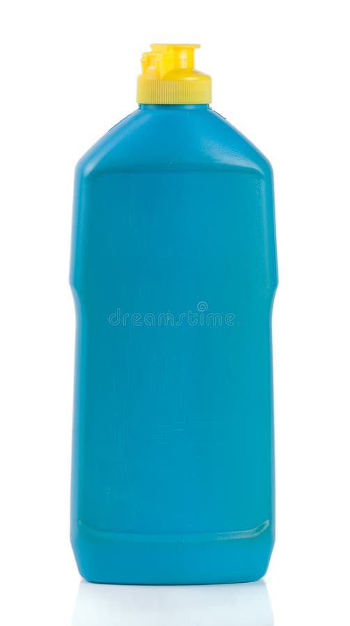 Bottle of Dishwashing Detergent with Lemon on White Background Stock