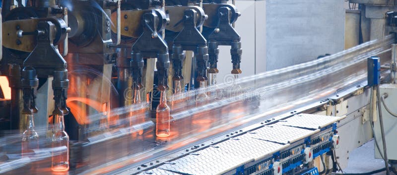 Bottle factory, process of making glass bottles