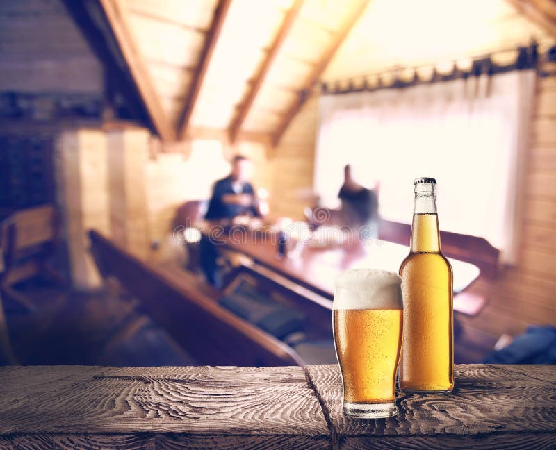 Bottle and Glass of Beer on Table Stock Image Image of drunk