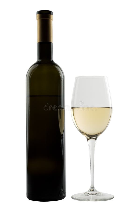 White Wine Bottle with Blank Label and Wine Goble Stock Image Image