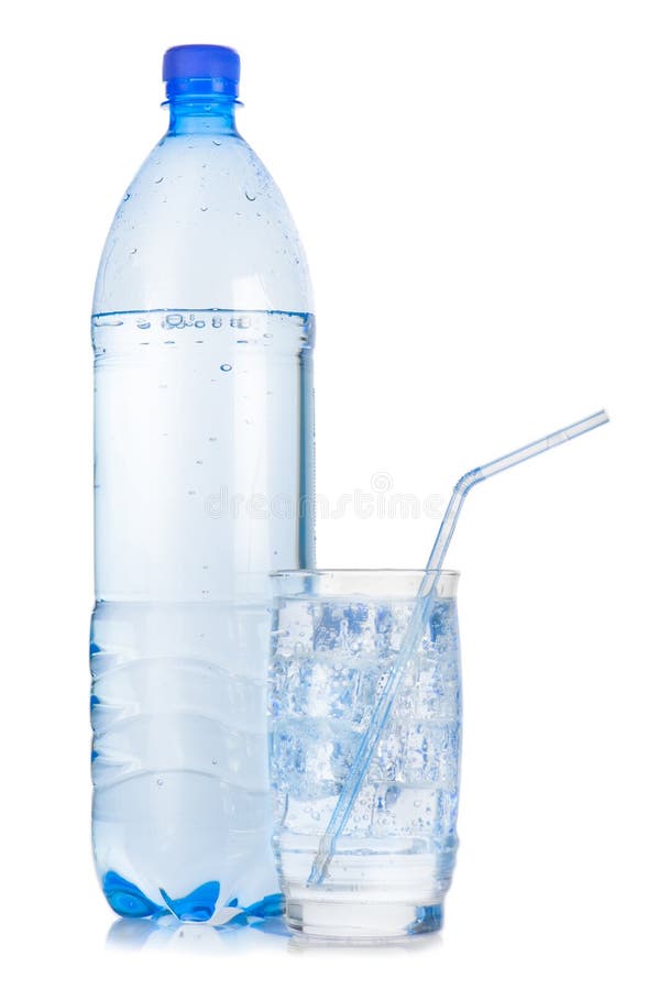 Bottle and glass of iced mineral water