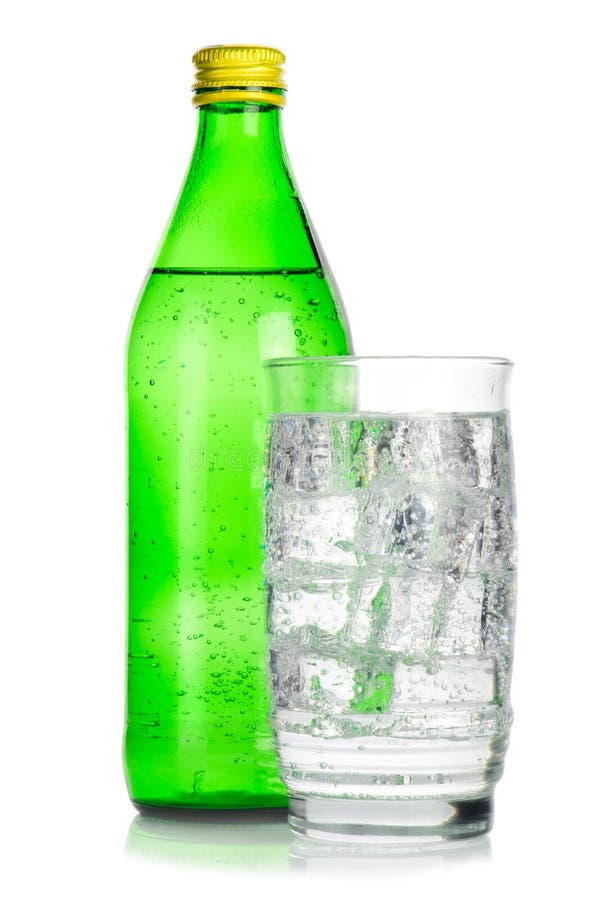 Bottle and glass of iced mineral water