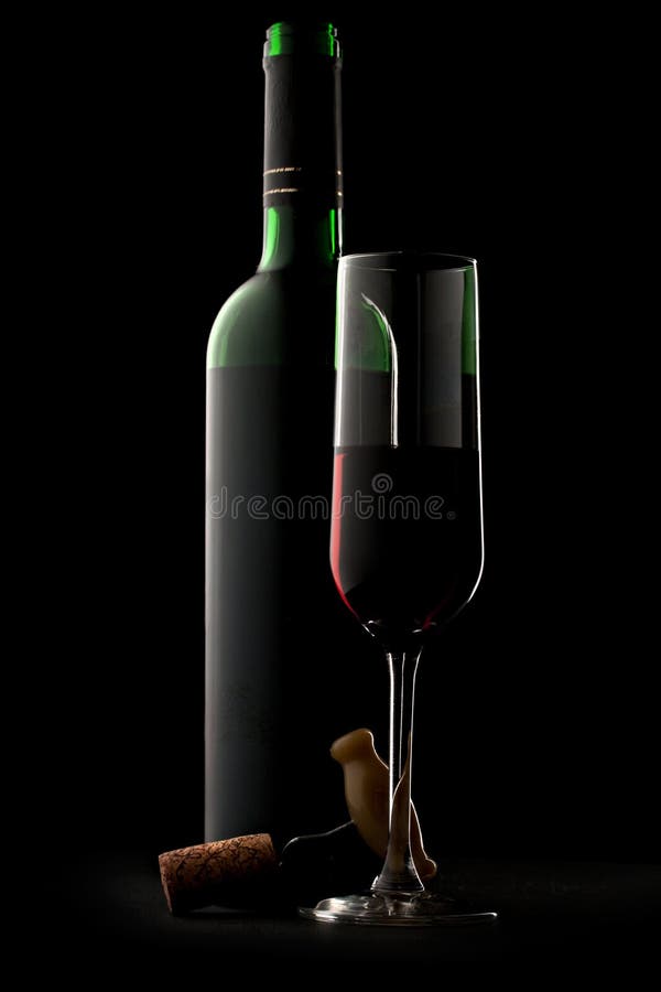 Elegant Red Wine Glass and a Wine Bottles Stock Image Image of three