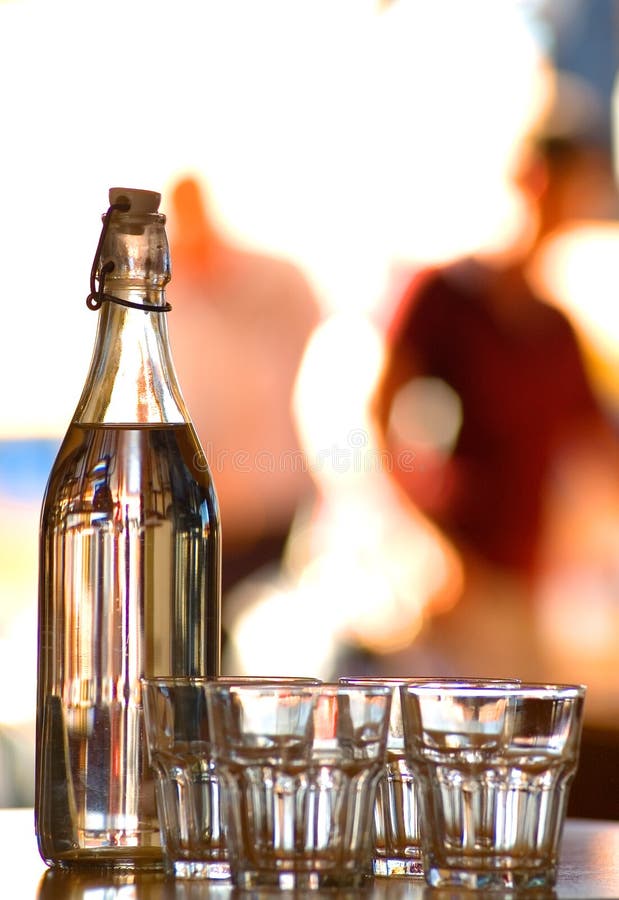 Bottle and glasses,restaurant