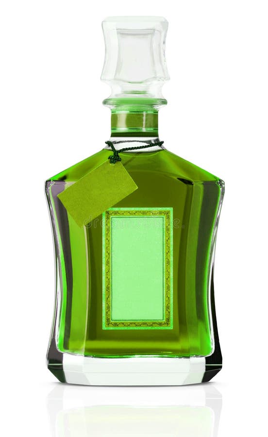 Bottle of green alcohol stock image. Image of label, empty 24372881