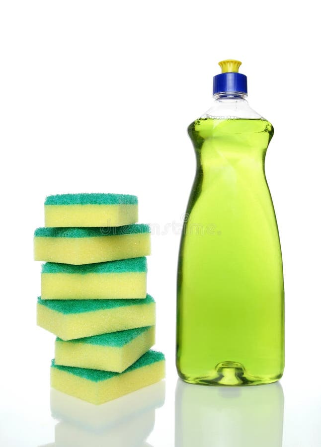 Bottle of Green Dishwashing Liquid and Sponges Stock Photo Image of disinfectant, housekeeping