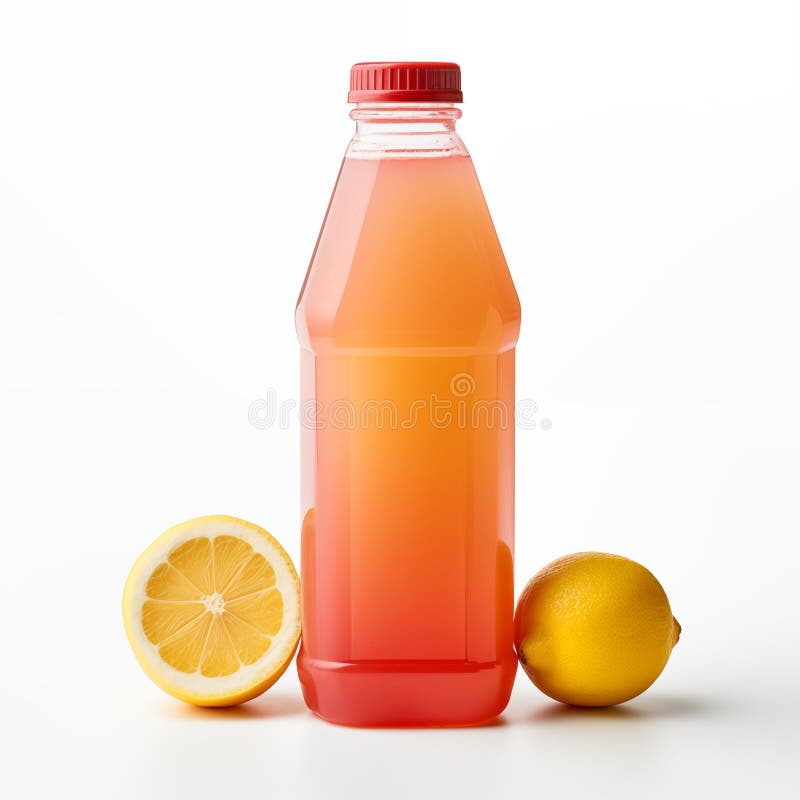 Bottle of Lemon Juice with Whole and Half Lemon Isolated on White royalty free illustration