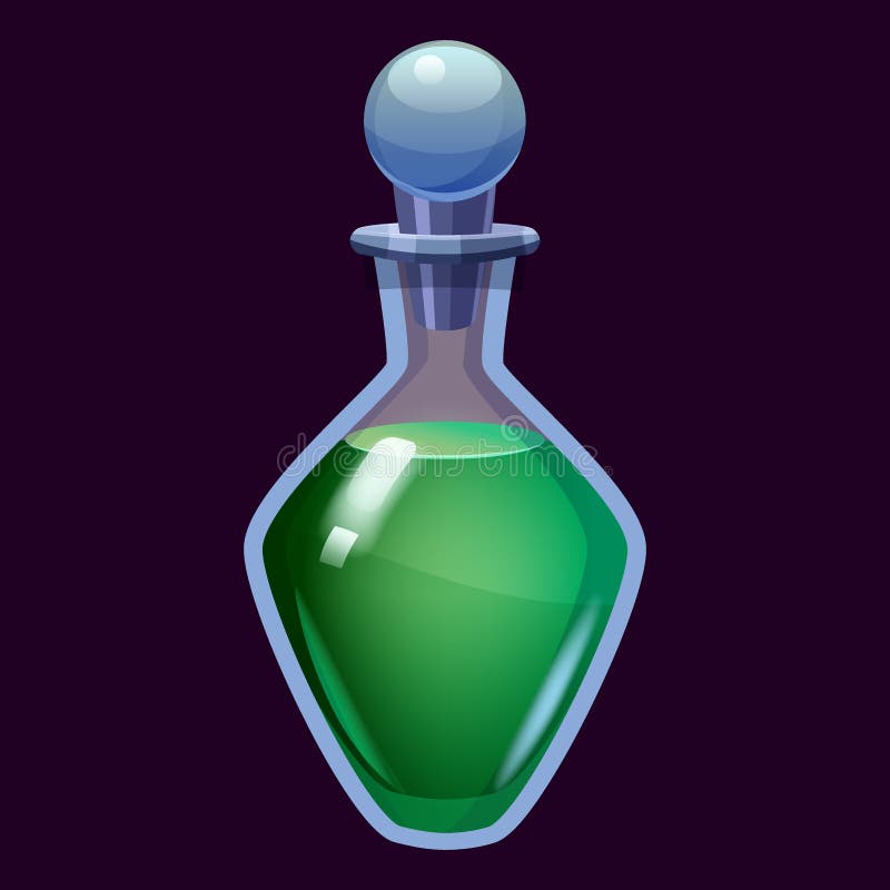 Bottle with Liquid Blue Potion Magic Elixir Game Icon GUI. Vector