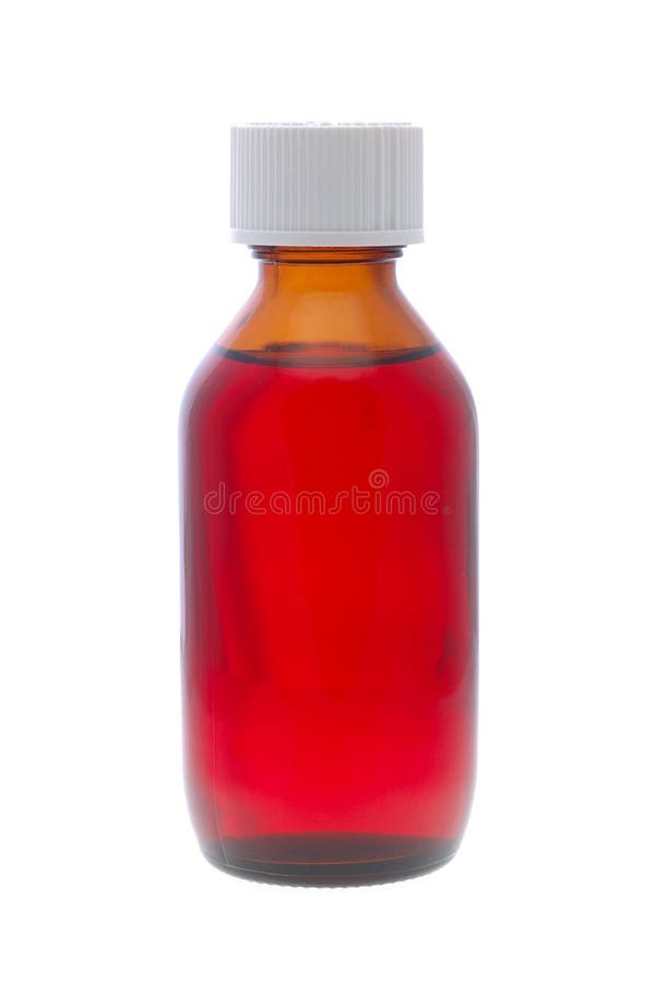 Bottle of cough medicine in pink, isolated on white. Bottle of cough medicine in pink, isolated on white