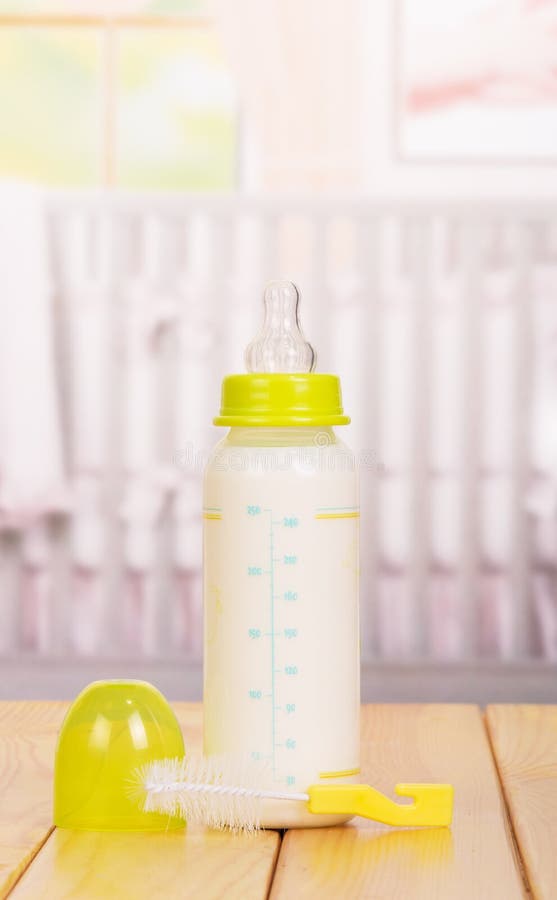 Bottle of Milk with a Pacifier in the Nursery Stock Image Image of