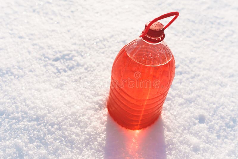Bottle with Nonfreezing Windshield Washer Fluid, Snow Background Stock Image Image of single