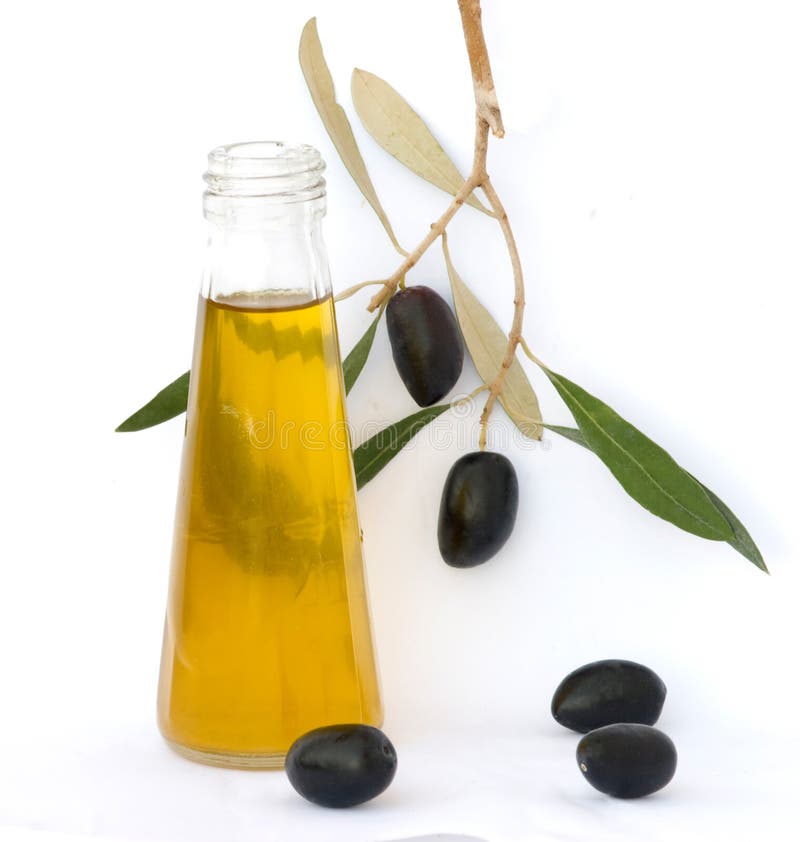 Bottle of Olive Oil and Olive Branch Stock Image Image of green