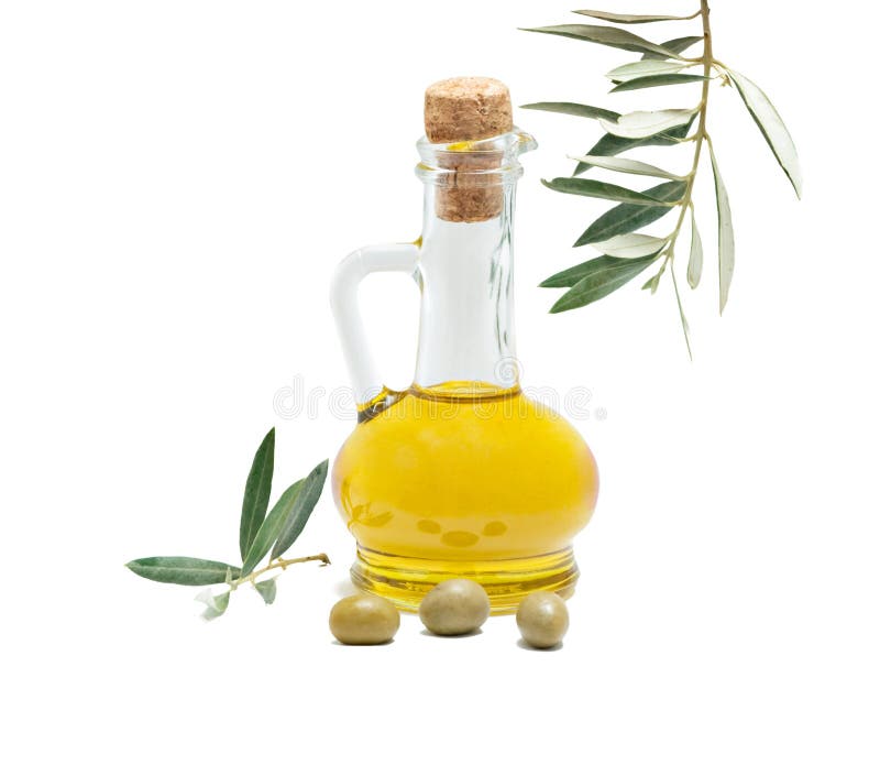 Bottle of olive oil and olive fruits