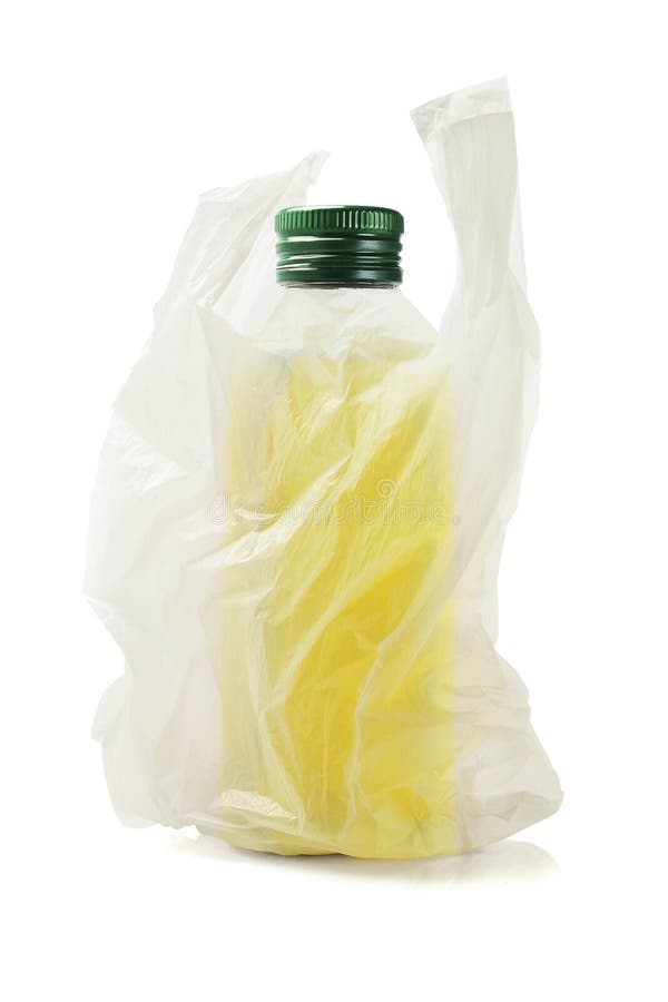 Bottle Of Olive Oil In Plastic Bag stock photography