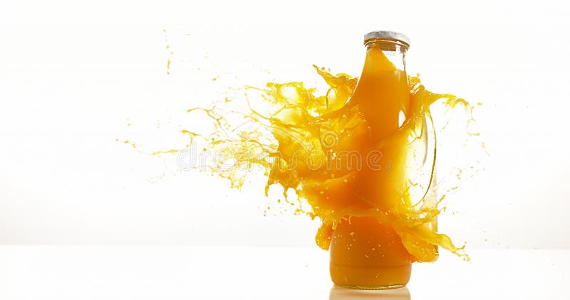 Bottle of Orange Exploding against White Background royalty free stock photography