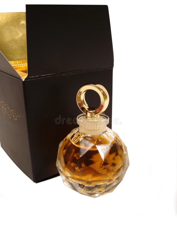 Bottle of perfume with beautiful black box