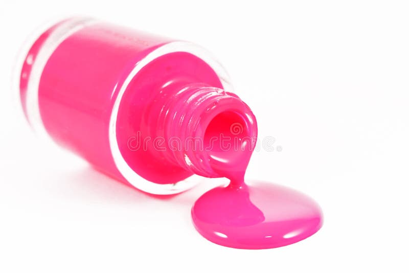 Bottle of Pink Nail Polish with Enamel Drop Samples Stock Photo Image