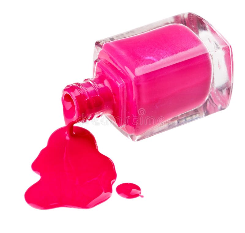 Bottle of Pink Nail Polish with Enamel Drop Samples Stock Photo Image