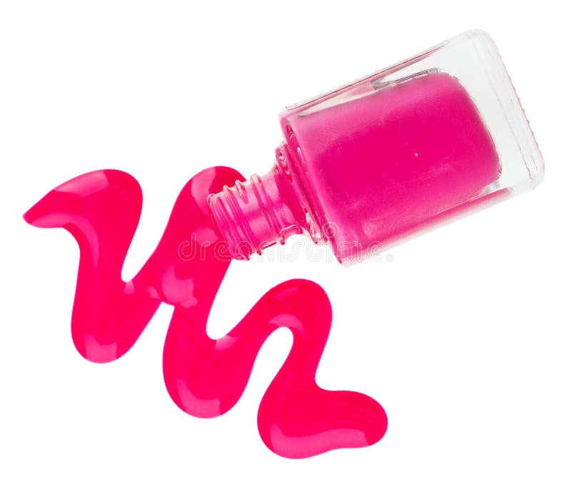 Bottle of Pink Nail Polish with Enamel Drop Samples Stock Photo Image