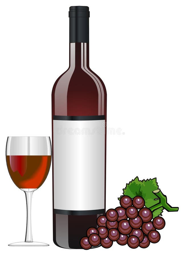 Bottle of Red Wine with Glass and Grapes Stock Vector - Illustration of ...