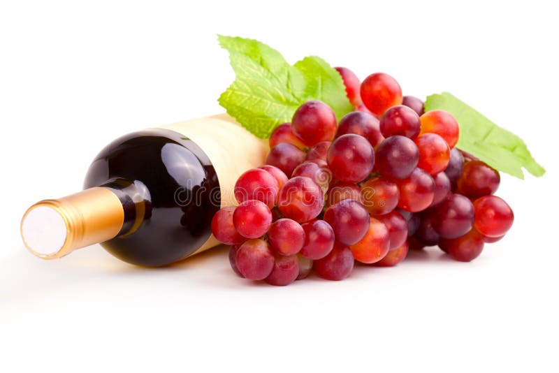 Bottle of red wine and grapes