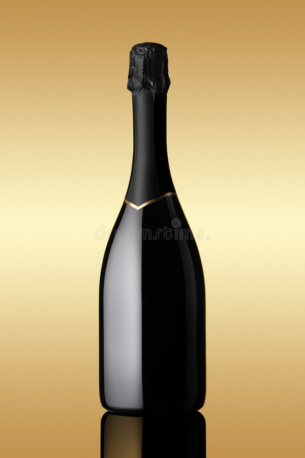 Sparkling Wine Bottle in Row on Blue Background. Holidays, Party and