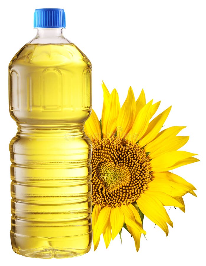 Bottle Of Sunflower Oil With Flower. Stock Photo Image of golden