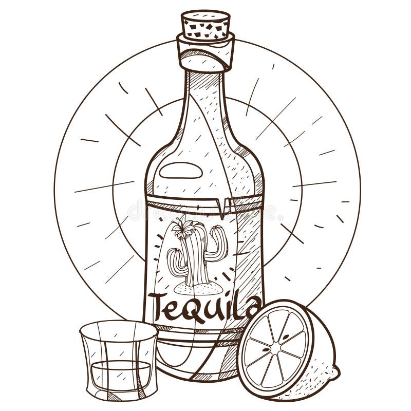 Bottle of Tequila and Lemon. Alcohol Stock Illustration - Illustration ...