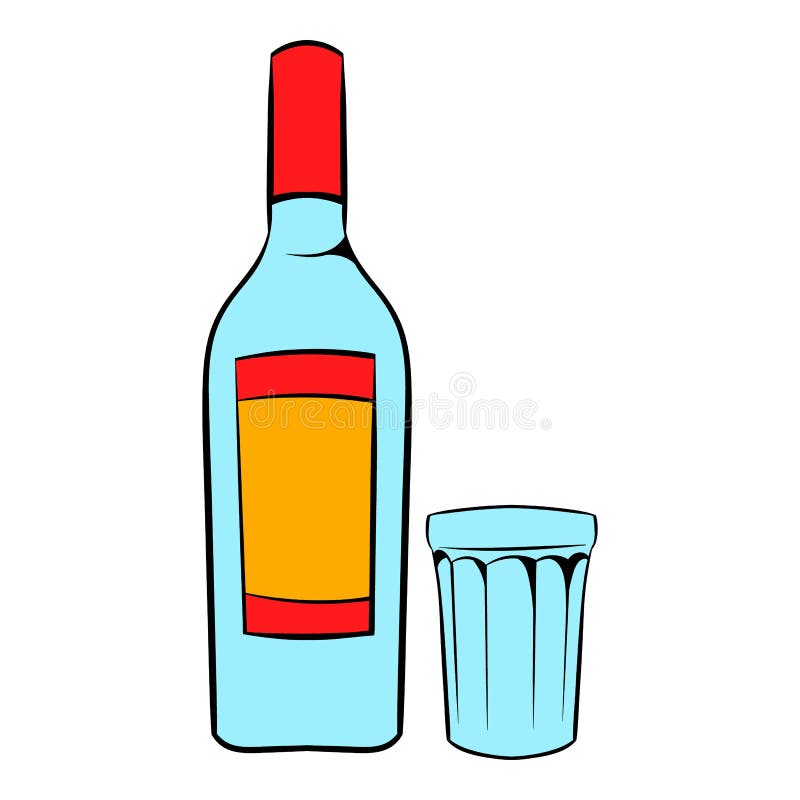 Bottle of Vodka and Glass Icon Cartoon Stock Vector Illustration of