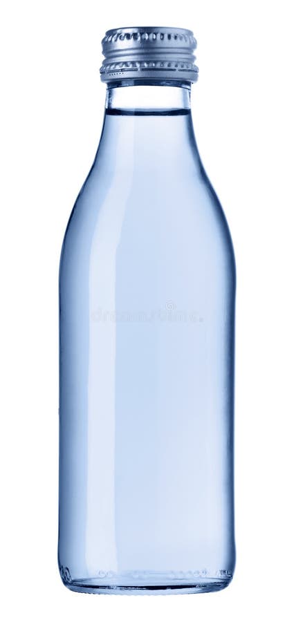 Glass bottle with clear water; isolated on white background. Clear closeup view stock images, royalty-free photos and pictures