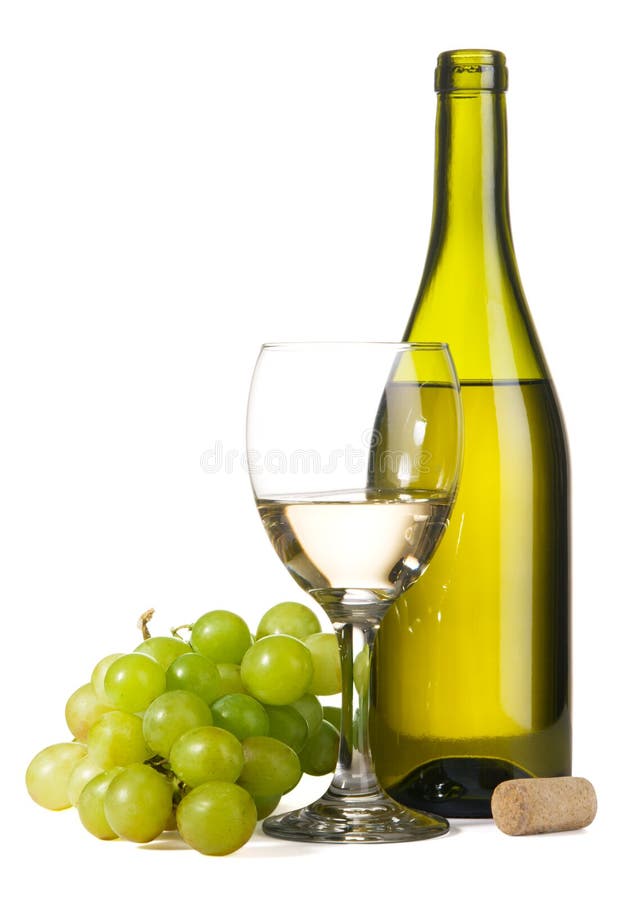 Bottle of white wine and grapes