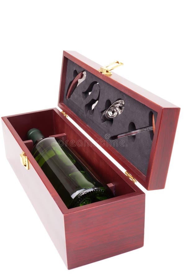 Bottle of white wine and sommelier set